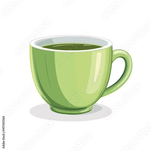 2D flat Green Tea Cup vector illustration, isolated on a white background.