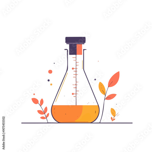 Lab Flask 2D flat vector illustration, isolated on a white background.