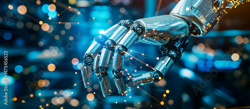 Wallpaper AI, Machine learning, Hands of robot touching big data network connection, Data exchange, Science and artificial intelligence technology, innovation of futuristic. Robot Wallpaper