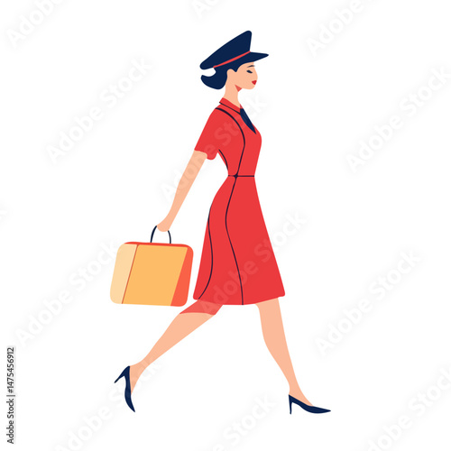 2D flat Flight Attendant vector illustration, isolated on a white background.