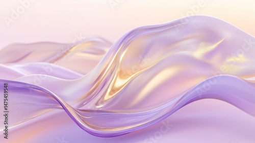 Silky glass waves in lavender-gold shimmer under pastel gradients in a calm, flowing motion.