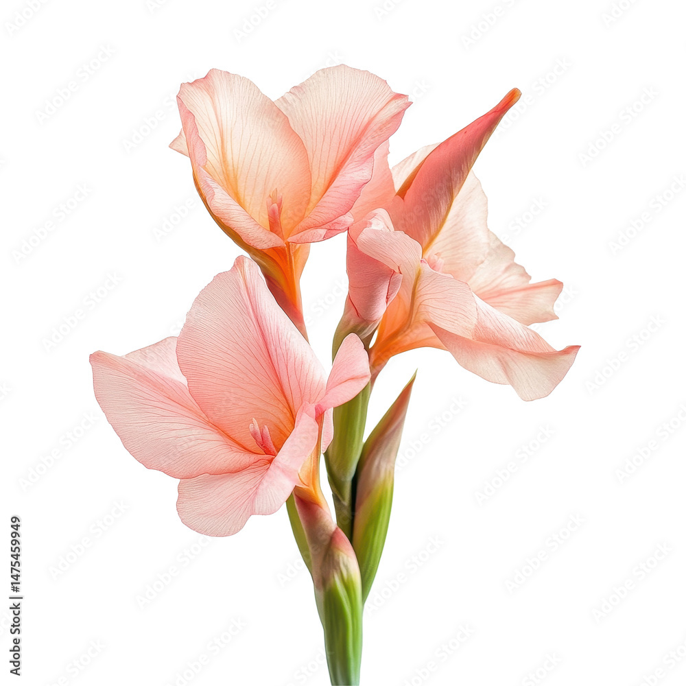 Fototapeta premium Closeup of pink canna flower on a Transparent background showcasing delicate petals and vibrant colors, Closeup isolated pink canna flower on PNG background