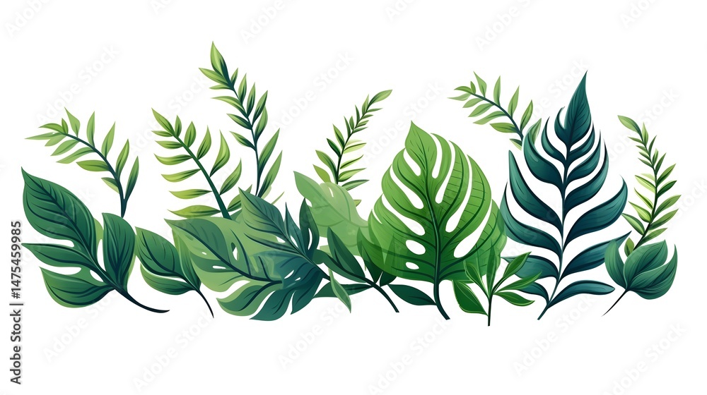Obraz premium Detailed Illustration of Square Doodle Design with Plant Branches and Tropical Leaves