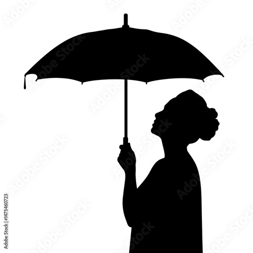 Silhouette of person with sun-reflective umbrella, concept of mobility and shade