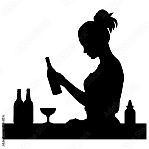 Silhouette of Bartender Preparing Beverage, Concept of Service and Hospitality