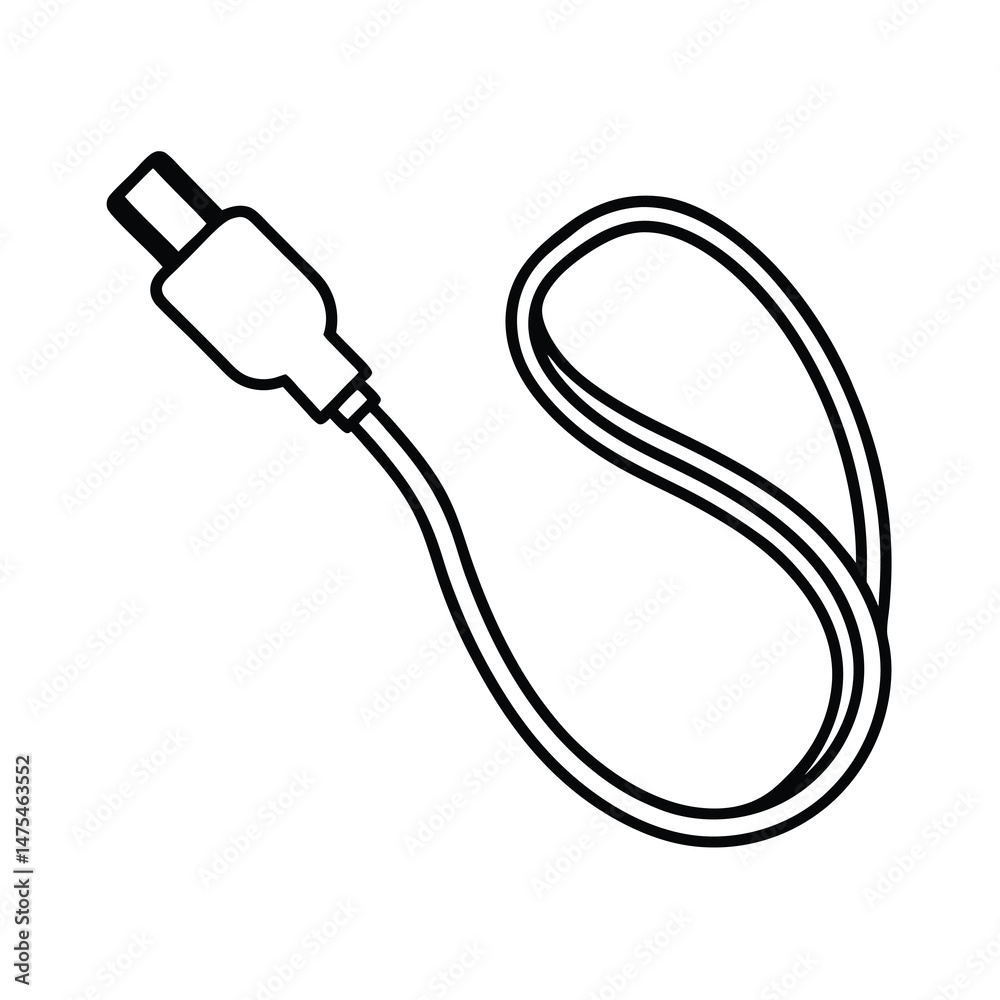 Obraz premium outline of a charging cable black line art vector
