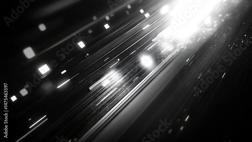 Futuristic technological background with glowing light streaks and particle effects