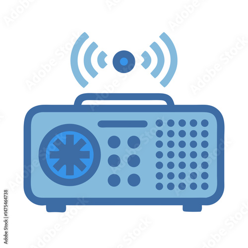 Vintage Blue Radio Broadcasting Wireless Signal Icon Illustration