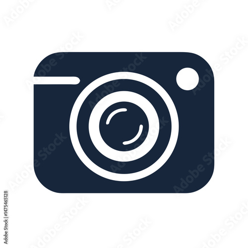 Stylized Dark Blue Camera Icon on Black Background