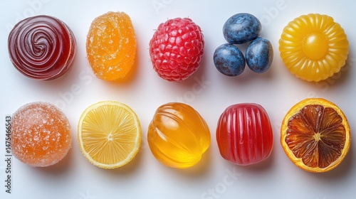 Colorful assortment of jelly candies in various shapes and colors