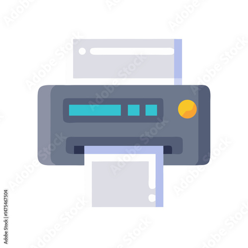 Printer icon illustration with paper on a black background