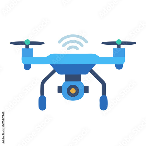 Blue drone illustration with signal on black background