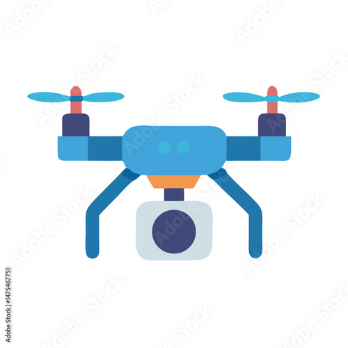 Blue Drone with Camera Flat Vector Illustration Design