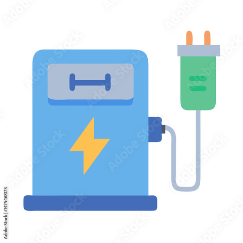 Electric vehicle charging station illustration with plug