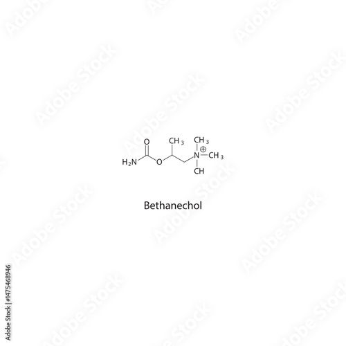 Bethanechol skeletal structure. Cholinergic agonist (Selective muscarinic agonist) compound schematic illustration. Simple diagram, chemical formula.