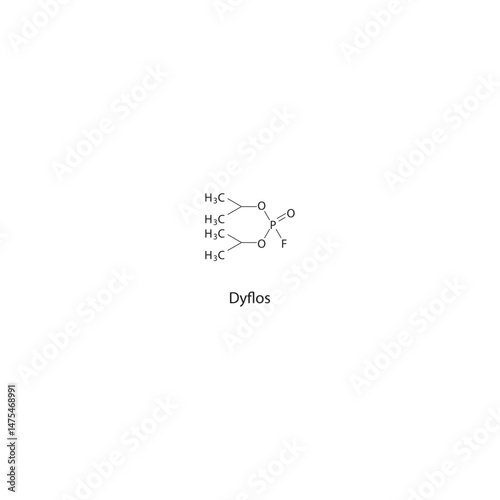 Dyflos skeletal structure. Irreversible acetylcholinesterase inhibitor (organophosphate) compound schematic illustration. Simple diagram, chemical formula.