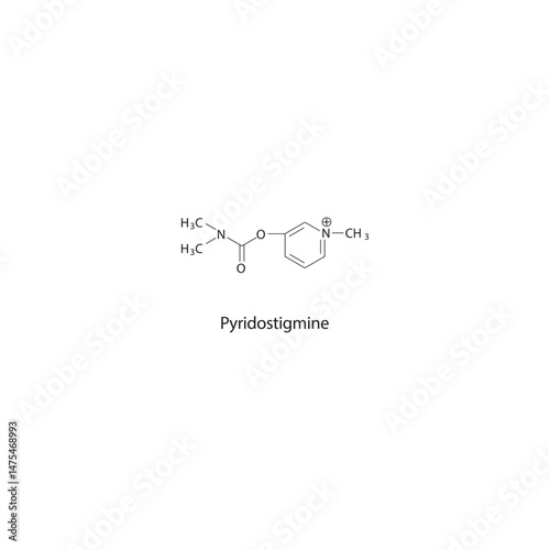 Pyridostigmine skeletal structure. Reversible acetylcholinesterase inhibitor compound schematic illustration. Simple diagram, chemical formula.