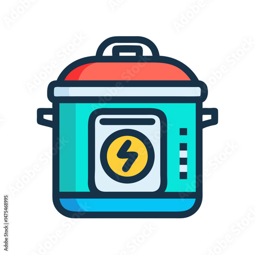 Digital illustration of colorful modern electric pressure cooker
