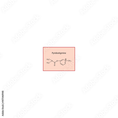 Pyridostigmine skeletal structure. Reversible acetylcholinesterase inhibitor compound schematic illustration. Simple diagram, chemical formula.