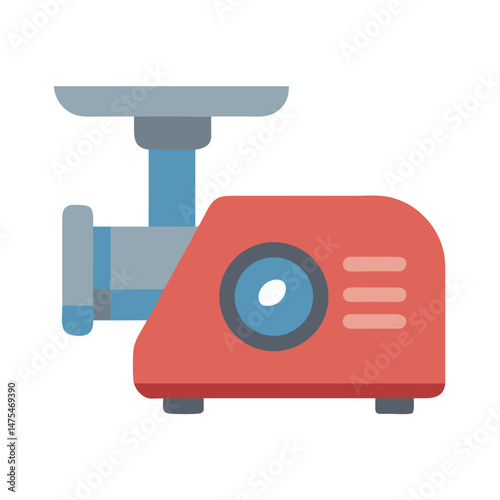 Illustrated red meat grinder with gray accents icon