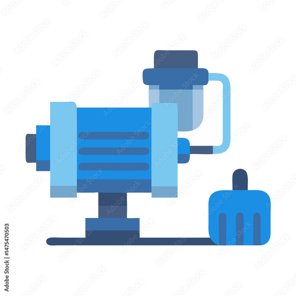 Fototapeta premium Blue industrial pump machine icon illustration on black