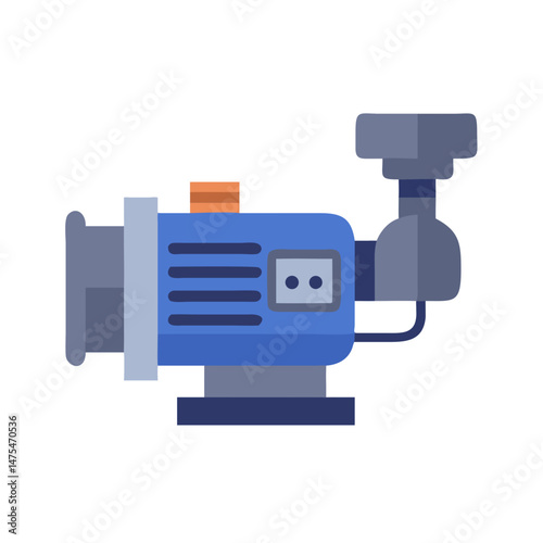 Blue Industrial Water Pump Illustration on Black Background