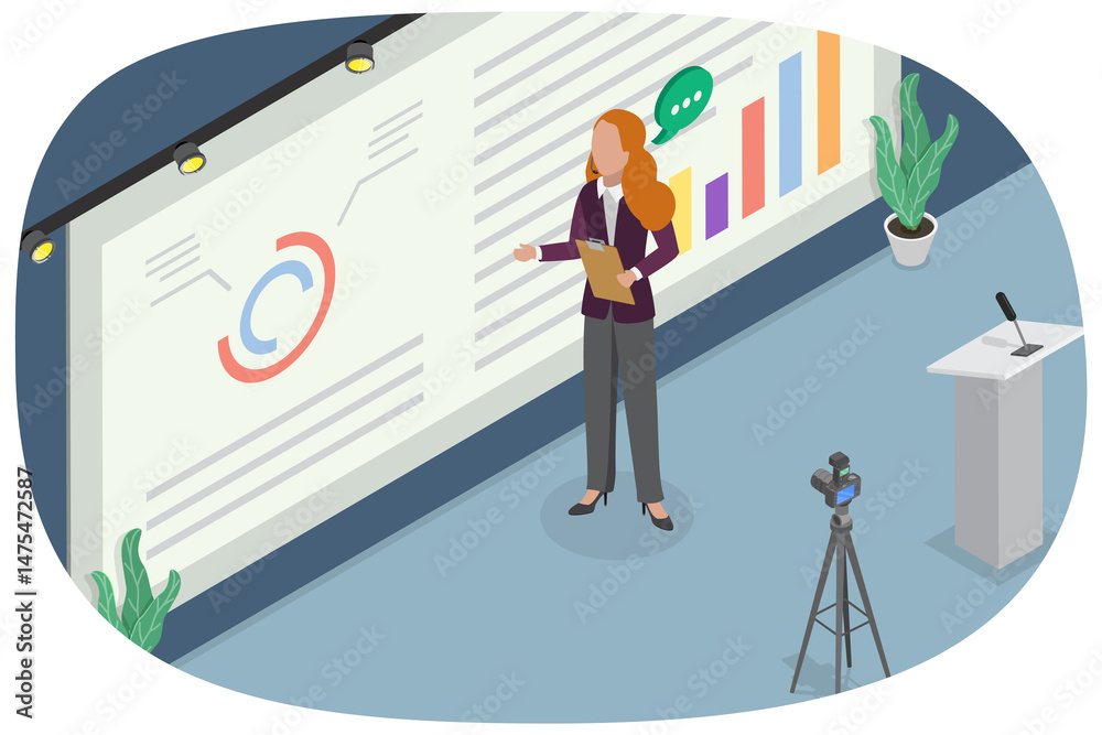 custom made wallpaper toronto digital3D Isometric Flat Illustration of Public Speaking, Business Seminar or Conference