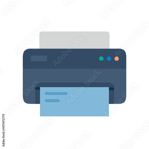 Blue and Grey Flat Design Printer Icon Illustration