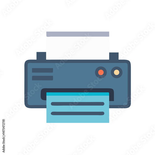 Blue and White Printer Icon Isolated on Black Background