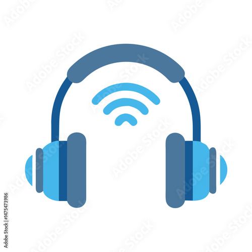 Wireless blue headphones listening music on black background