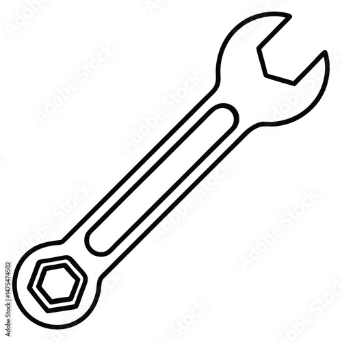 Isolated black and white showcases a doubleended openended mechanic's wrench