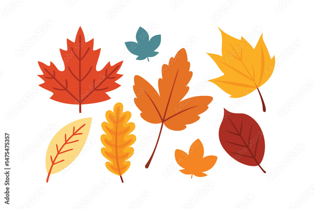 Obraz premium Collection of Autumn Leaves Watercolor Style for Printable Graphics