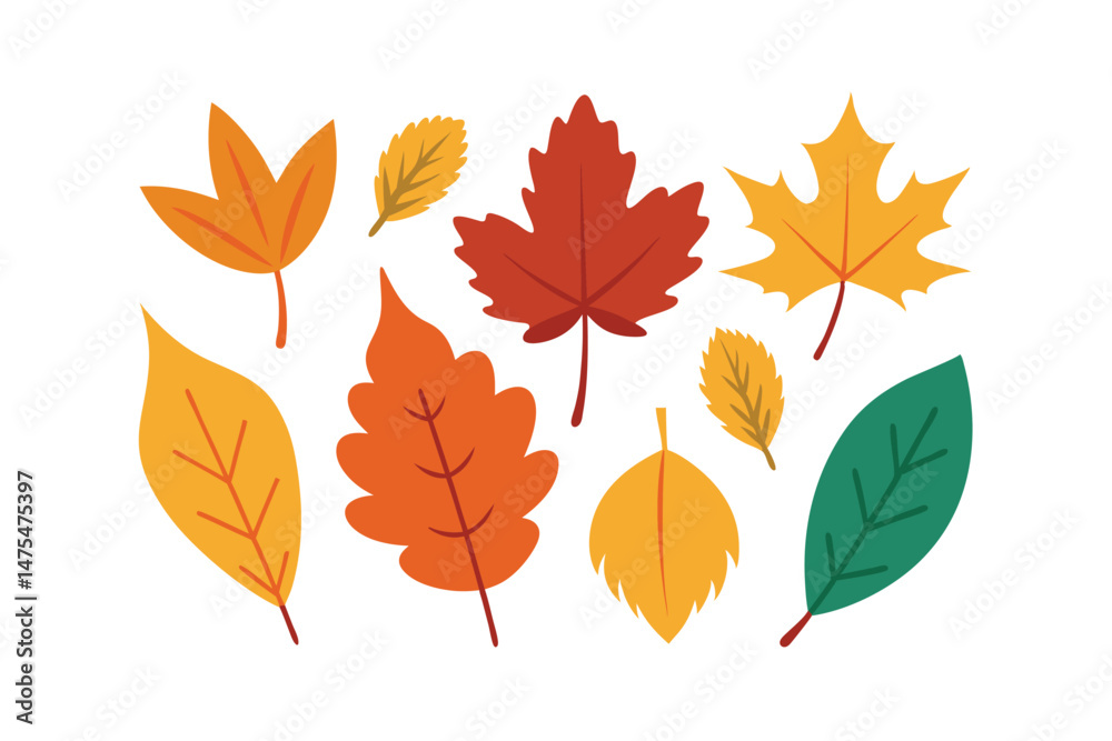 Fototapeta premium Collection of Autumn Leaves Watercolor Style for Printable Graphics