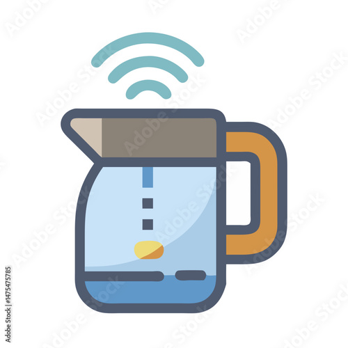 Smart kettle icon, wifi connectivity, digital technology device