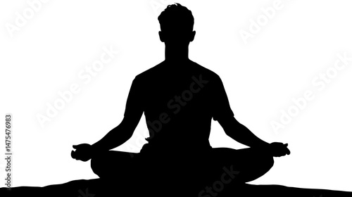 Person meditating in lotus position silhouette vector isolated on white background  -  