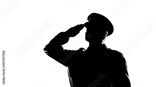 Police officer saluting silhouette vector isolated on white background  -  