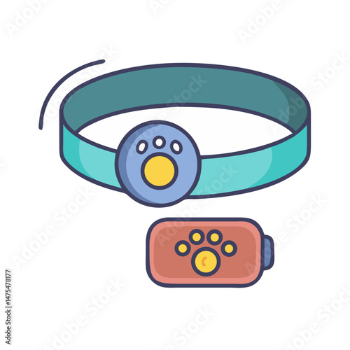 Smart Pet Collar and Tracker Icon Illustration Style