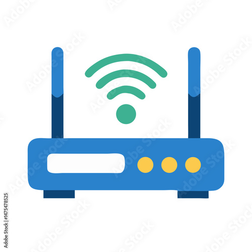 Blue Wireless Router Illustration with Wifi Signal Graphic