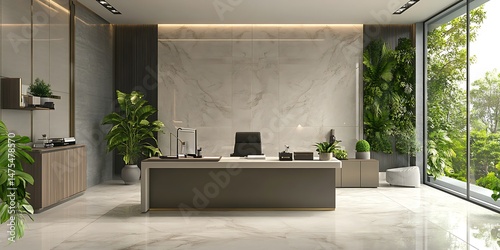 Stylish home office interior focusing on natural textures and luxury finishes.