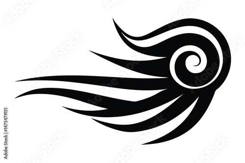 Swirling tribal art combines sharp points with a mesmerizing vortex pattern flowing outward