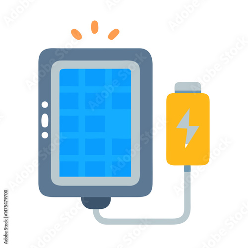 Tablet charging with external power bank illustration concept