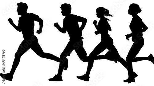Running people silhouettes simple black silhouette vector isolated on white background  -  