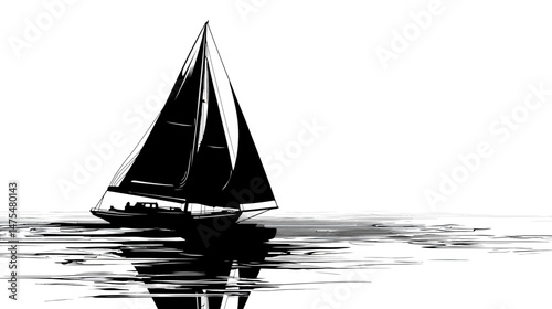 Sailboat on sea silhouette vector isolated on white background  -  