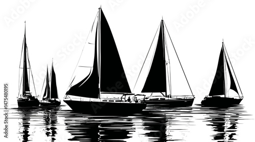 Sailing boats simple black silhouette vector isolated on white background  -  