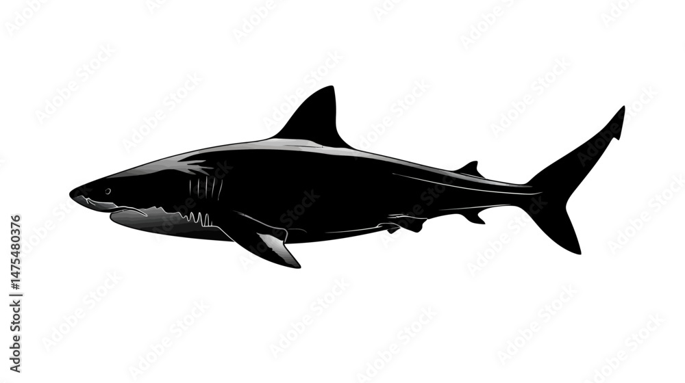 Fototapeta premium Shark underwater silhouette vector isolated on white background - 