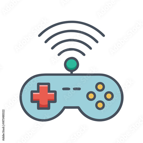 Wireless Game Controller Icon with Waves Signal Symbol