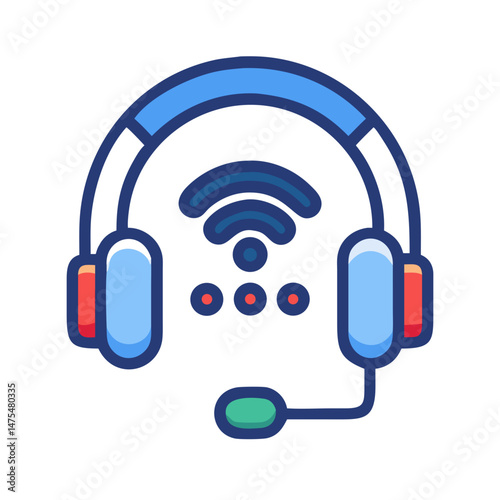 Wireless Headset Icon with Microphone for Communication