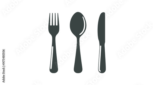 Silverware solid monochrome icon set. Fork, Spoon and Knife icons.  -  