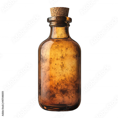 Vintage apothecary bottle with cork stopper antique potion bottle isolated on transparent background