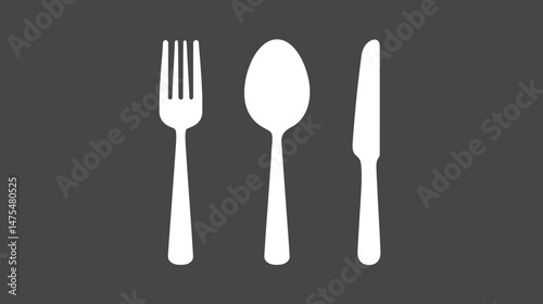 Silverware solid monochrome icon set. Fork, Spoon and Knife icons.  -  